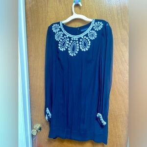 French Connection Long sleeve sequin shift dress in navy blue Size 10